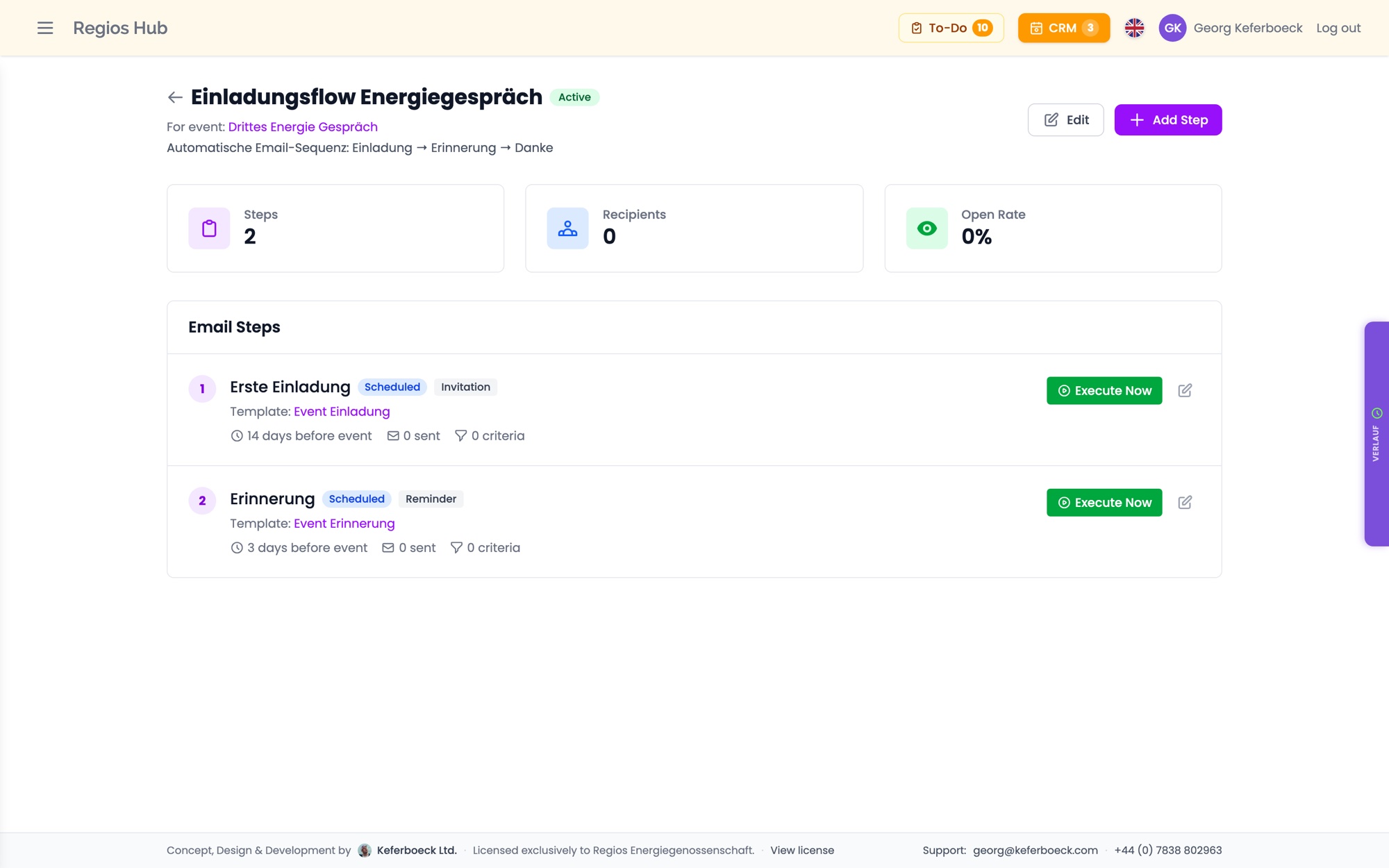 An event email flow: invitation, reminder and follow up with audience criteria
