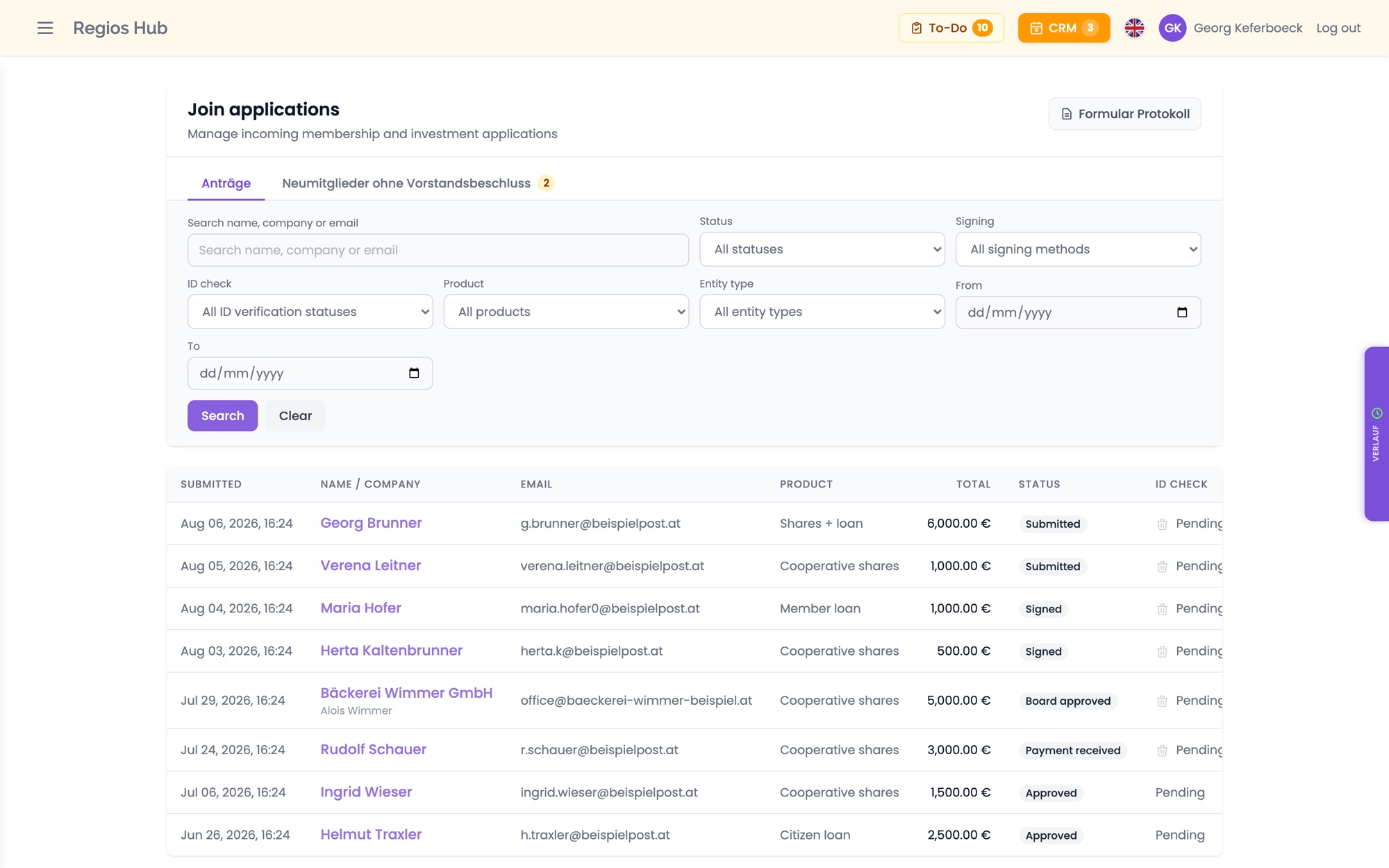 The application pipeline in the Hub: from signature to board approval to payment