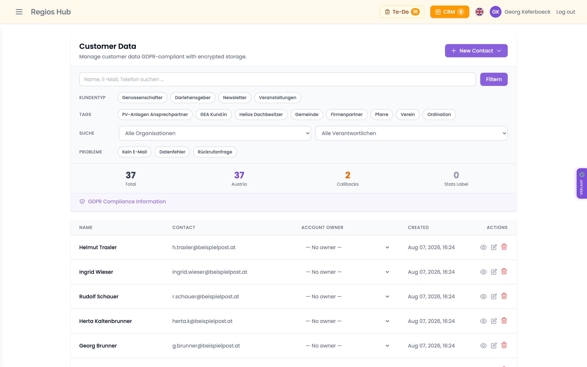 Person management: search, filters, tags and problem lists