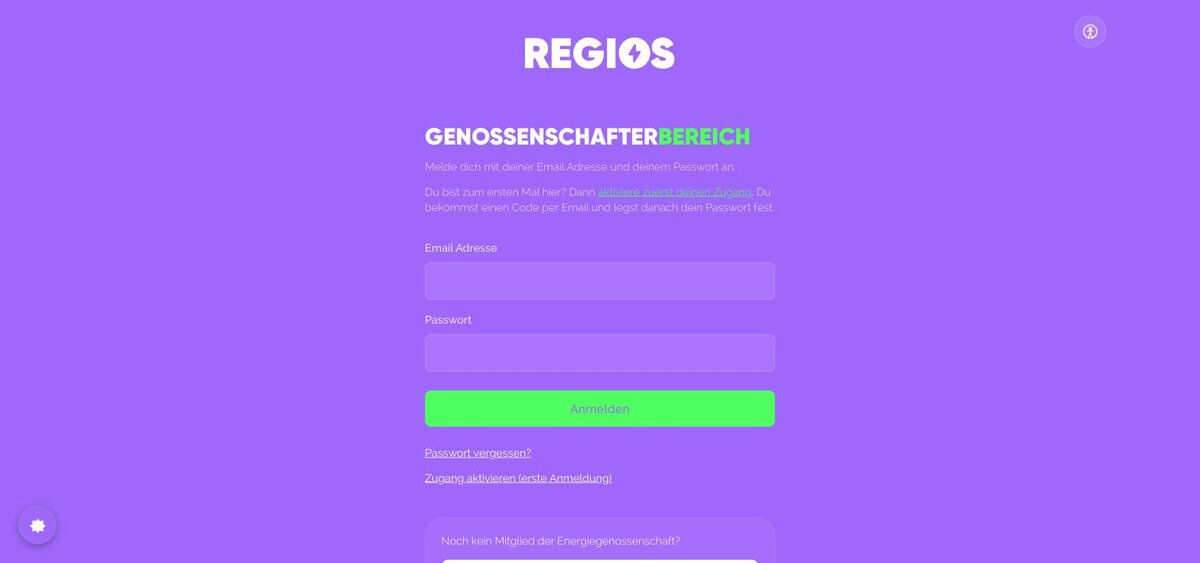 The Genossenschafterbereich login on the new website, live from staging