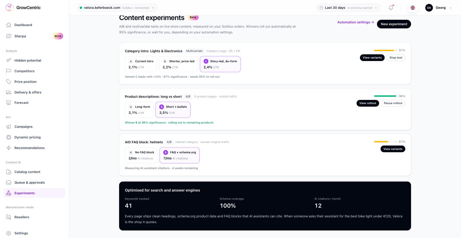 A/B Testing & Experiments Dashboard